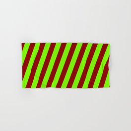 [ Thumbnail: Green & Dark Red Colored Lines Pattern Hand & Bath Towel ]