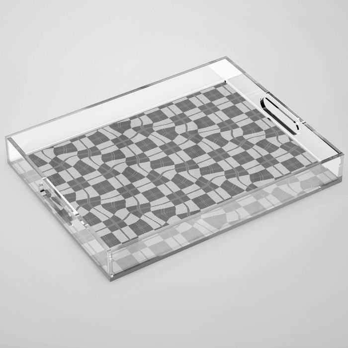 Warped Checkerboard Grid Illustration Gray Acrylic Tray
