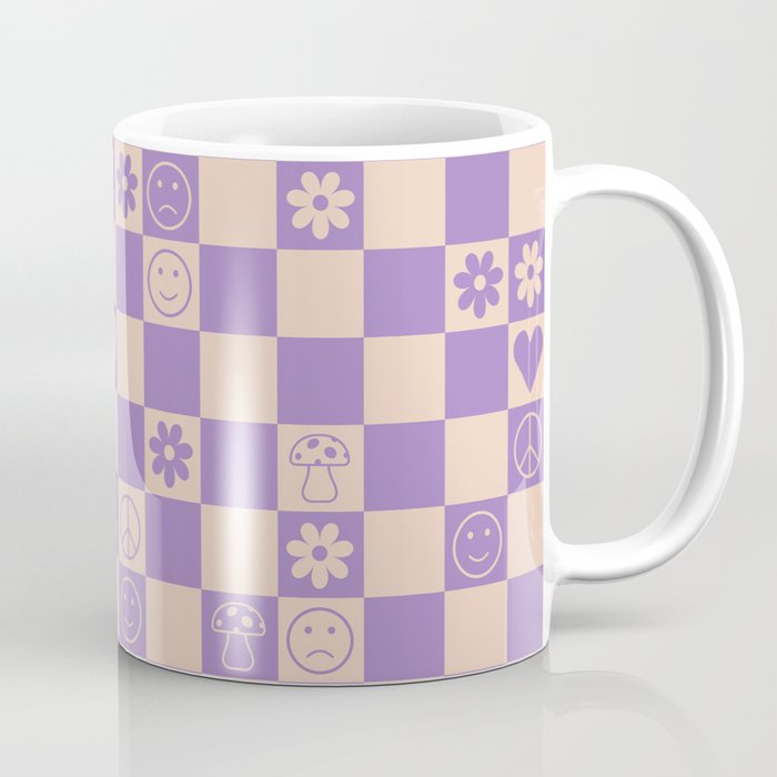 Happy Checkered pattern lilac Coffee Mug