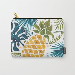 Golden pineapple on palm leaves foliage Carry-All Pouch | Trendy, Graphicdesign, Blue, Gold, Modern, Green, Pineapple, Palmtreeleaves, Golden, Fruit 