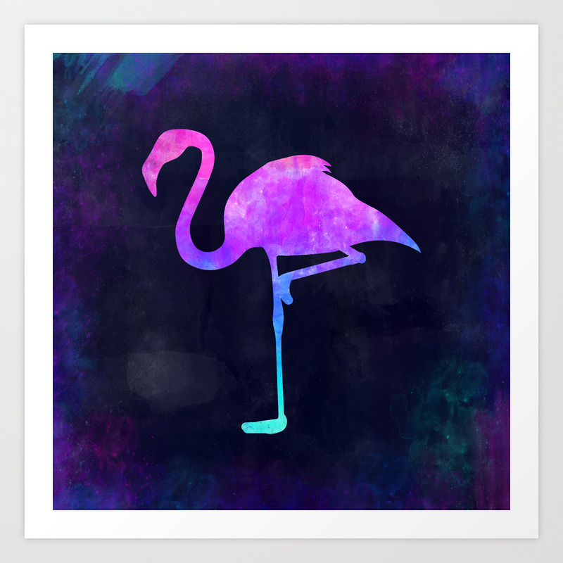 Flamingo In Space Animal Graphic Art Watercolor Canvas