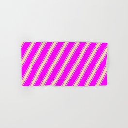 [ Thumbnail: Fuchsia and Tan Colored Lined Pattern Hand & Bath Towel ]