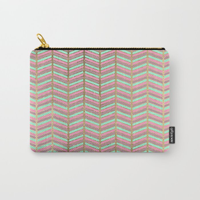 Modern faux gold pink turquoise geometrical chevron Carry-All Pouch