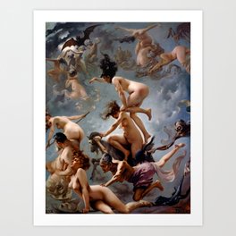 The Vision of Faust by Luis Ricardo Falero Art Print | Magic, Wizard, Demon, Nude, Witchessabbath, Skeleton, Bacchanalia, Halloween, Sorcery, Stars 