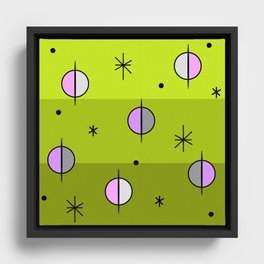 Retro Space Age Planets Stars Chartreuse Framed Canvas