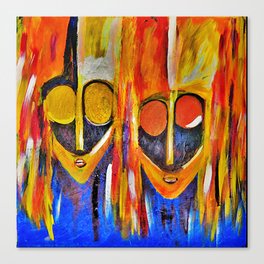 Two African Masquerade Masked Faces Canvas Print