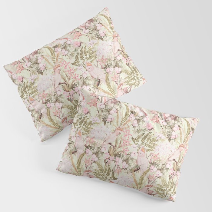 Vintage & Shabby Chic Pink Cockatoo Roses Flower Jungle Pillow Sham