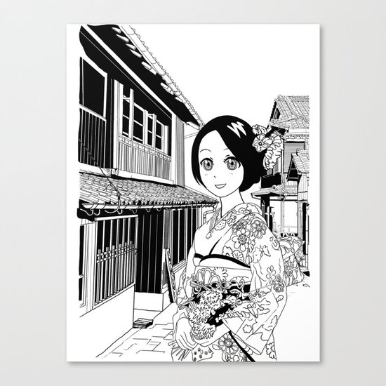 Kimono girl (manga style drawing) Canvas Print