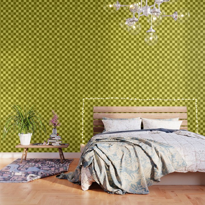 Yellow/Olive Color Smiley Face Checkerboard Wallpaper