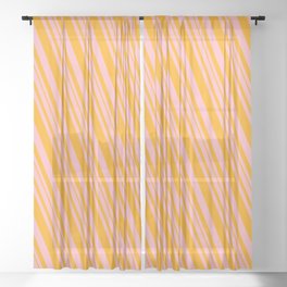[ Thumbnail: Light Pink and Orange Colored Lined Pattern Sheer Curtain ]