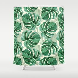 Large Tropical Teal Green Monstera Greenery Shower Curtain