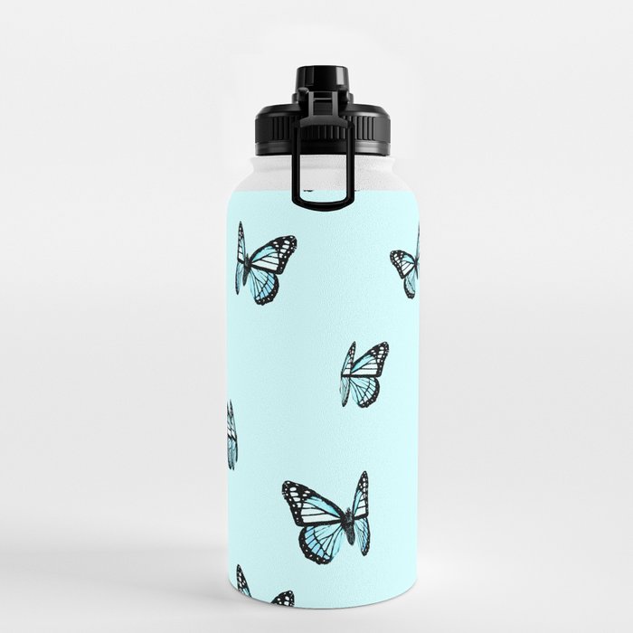 Pastel Blue Butterfly Pattern Water Bottle by trajeado14