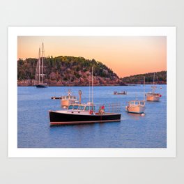 Boats in the harbor late afternoon, Bar Harbor, Maine color nautical Gulf of Maine landscape photograph image by Peter Boy Art Print