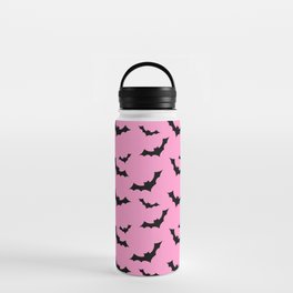 Black Bat Pattern on Pink Water Bottle