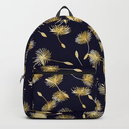 Stylish navy blue gold dandelion floral illustration Backpack