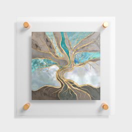 Taupe and teal Marble Tree of life Floating Acrylic Print