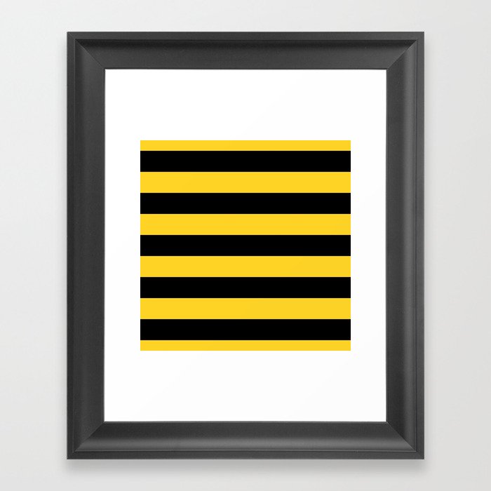 Yellow and Black Honey Bee Horizontal Cabana Tent Stripes Framed Art Print