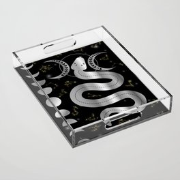 Magic snake with moon phases stars and constellations in silver Acrylic Tray
