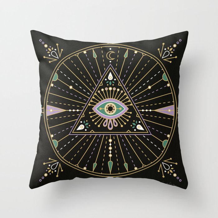 Evil Eye Mandala – Black Throw Pillow
