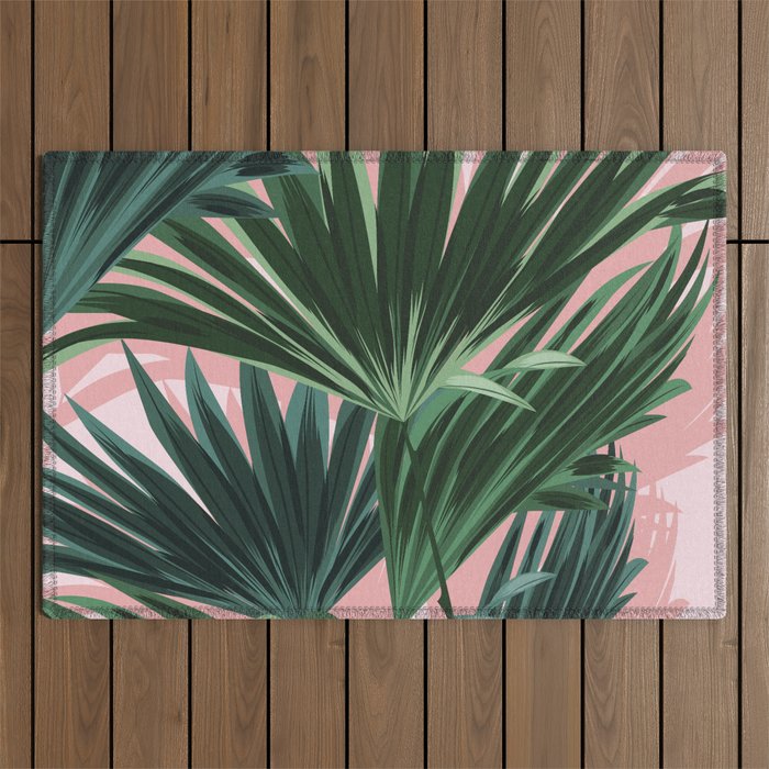 Pink and green palm trees Outdoor Rug
