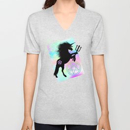 Satanic Unicorn V Neck T Shirt