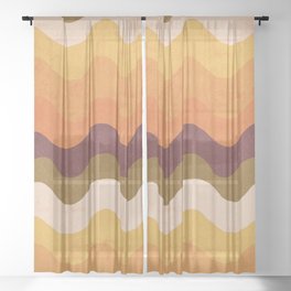 Abstract No.14 Sheer Curtain | Digital, Vintage, Wavy, 70S, Pattern, Warmtones, Painting, Retro, Curated, Stripes 