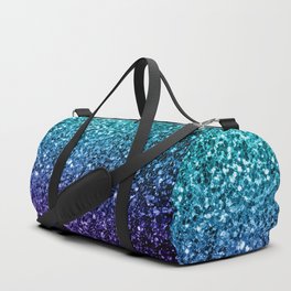 Aqua blue Ombre faux glitter sparkles Duffle Bag
