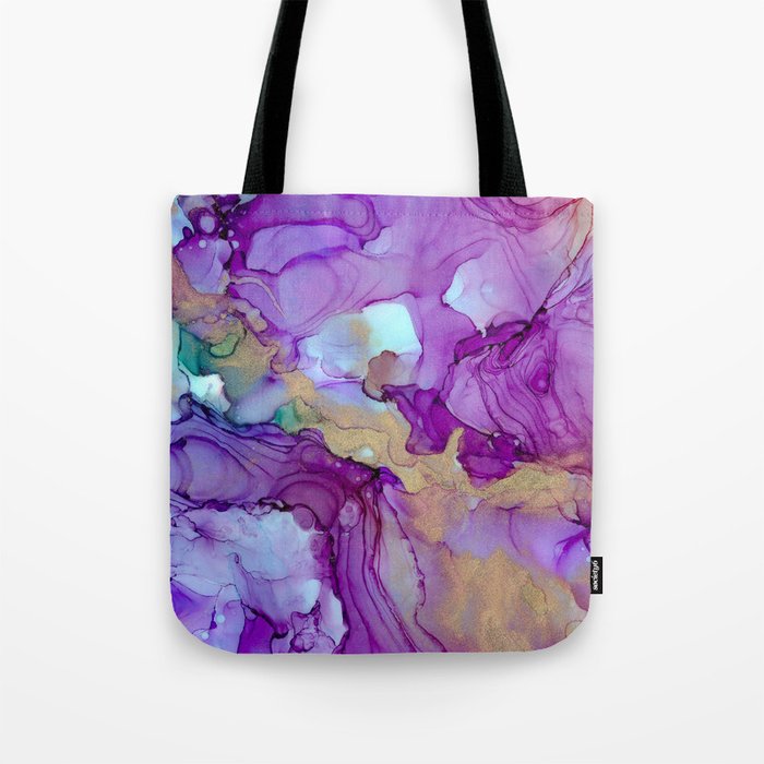 Ethereal Amethyst & Gold Alcohol Ink Painting Tote Bag