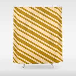 [ Thumbnail: Dark Goldenrod & Tan Colored Lines/Stripes Pattern Shower Curtain ]