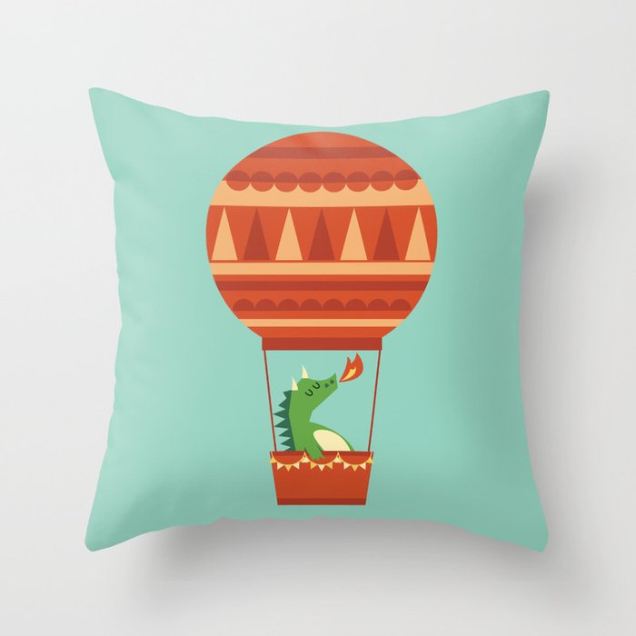 Dragon On Hot Air Balloon Throw Pillow