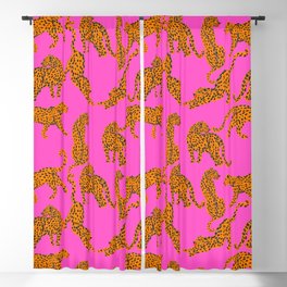 Abstract leopard with red lips illustration in fuchsia background  Blackout Curtain