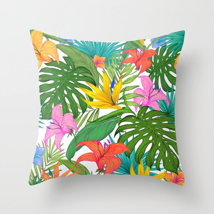 Tropical Colorful Palm Garden Throw Pillow