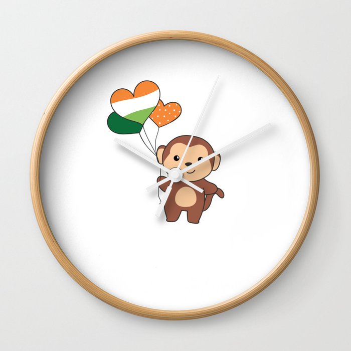 Monkey With Ireland Balloons Cute Animals Wall Clock