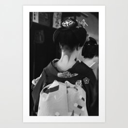 Geisha showing her Neck in Kyoto | Japan Geishas Photography | Maiko on Black and White Film Art Print