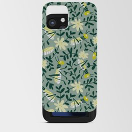 Insects and flowers green print iPhone Card Case