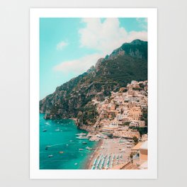 Italian Seaside City under a Mountain Art Print