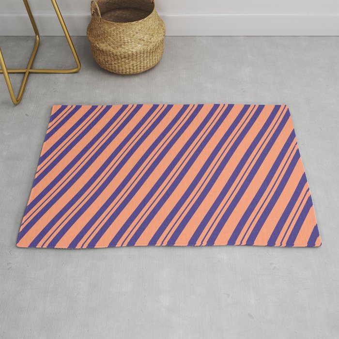Light Salmon and Dark Slate Blue Colored Lines/Stripes Pattern Rug