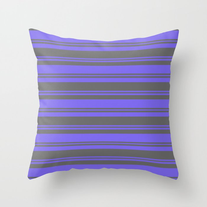 Medium Slate Blue and Dim Gray Colored Pattern of Stripes Throw Pillow