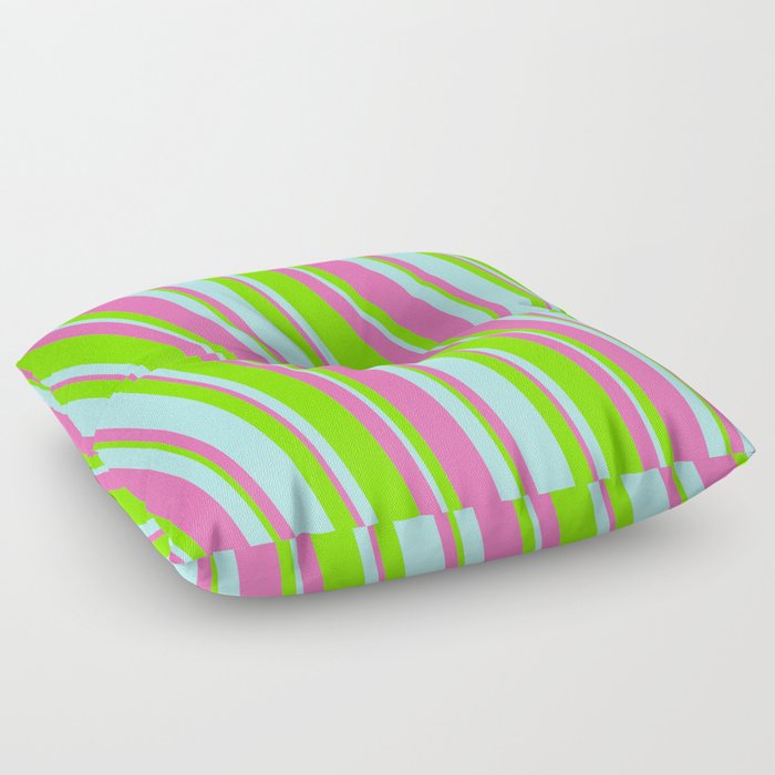 Green, Turquoise & Hot Pink Colored Lines Pattern Floor Pillow