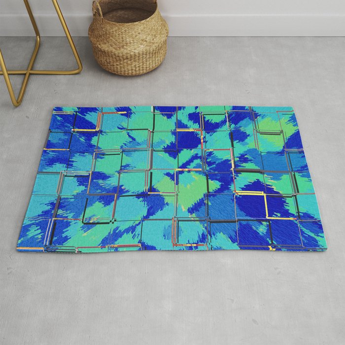 Abstract Squares Blue Green Rug By Buckwhite Society6