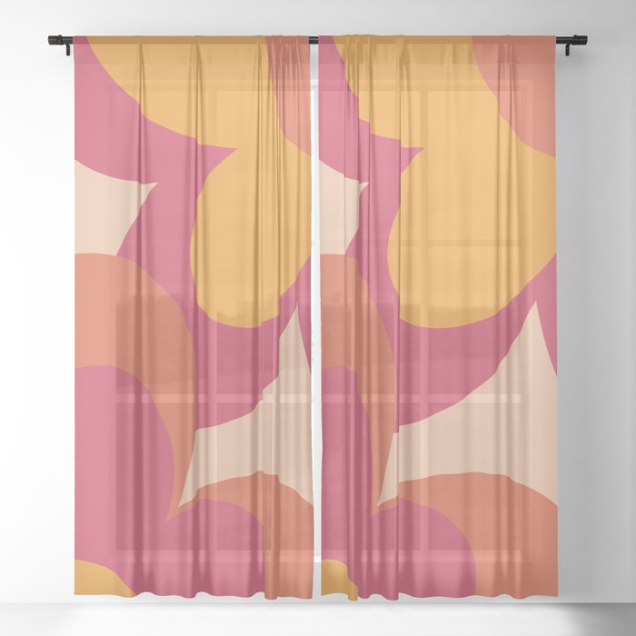 Retro style flowers with colorful petals Sheer Curtain