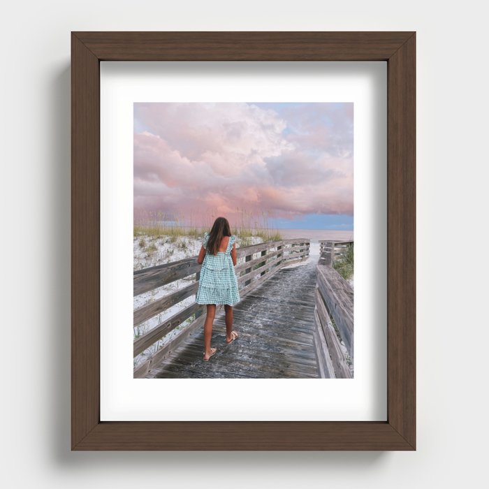 Girl at Beach Sunset Recessed Framed Print