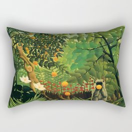 Henri Rousseau "Monkeys in the jungle - Exotic landscape" Rectangular Pillow