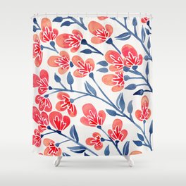 Cherry Blossoms – Melon & Navy Palette Shower Curtain