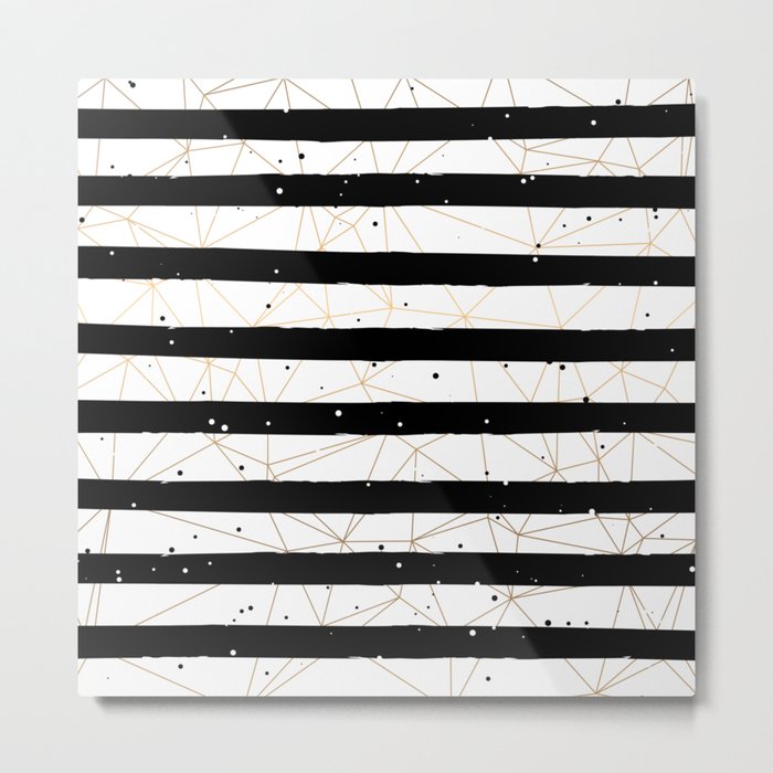 Vintage Black and White Stripes Gold Geometric Pattern Metal Print