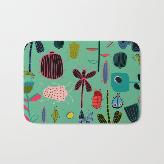 Insect watercolor green Bath Mat