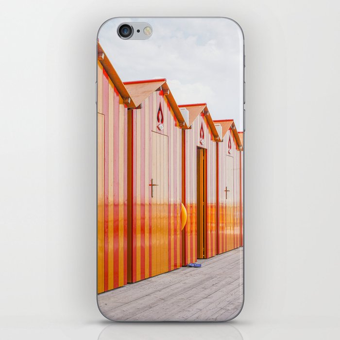 Sorrento Stripes | Red And Orange Beach Changing Rooms Art Print | Amalfi Coast Italy Travel Photography iPhone Skin