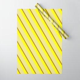 [ Thumbnail: Yellow, Tan & Dark Goldenrod Colored Striped/Lined Pattern Wrapping Paper ]