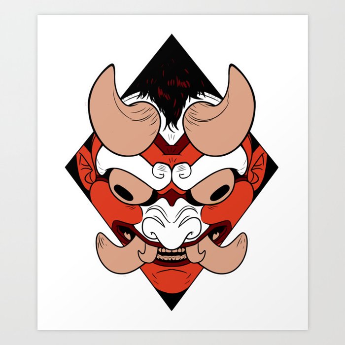 Wallpaper Oni Mask Red Art Print By Marsley Society6 Desktop Wallpaper Free