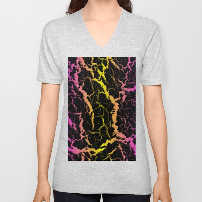 Cracked Space Lava - Pink/Yellow V Neck T Shirt